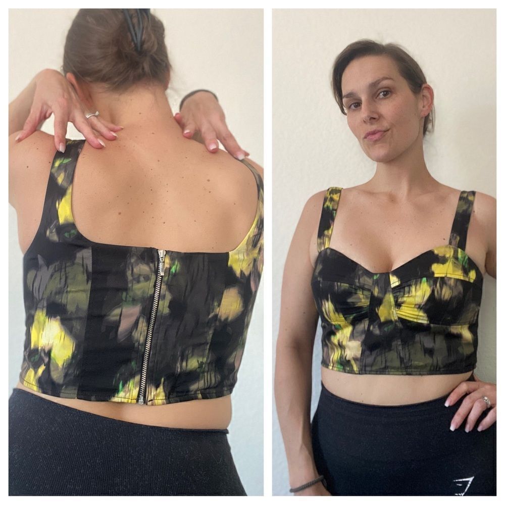 Topshop Crop Top Black Yellow Party Going Out US 8